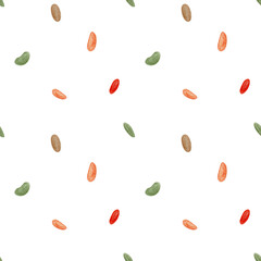 Watercolor seamless pattern with confetti sweets on white background. Minimal autumn design