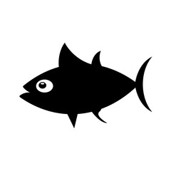 Black and white tuna fish icon, flat vector illustration.