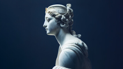 Illustration of a Renaissance marble statue of Athena. She is the Goddess of wisdom, warfare, and handicraft. Athena in Greek mythology, known as Minerva in Roman mythology. - obrazy, fototapety, plakaty