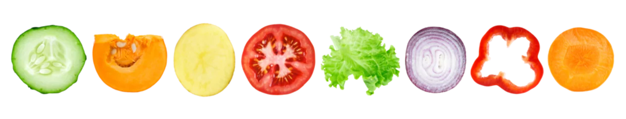 Sammlung von Gemüsescheiben isoliert auf transparentem Hintergrund. Frisches Essen. PNG-Format