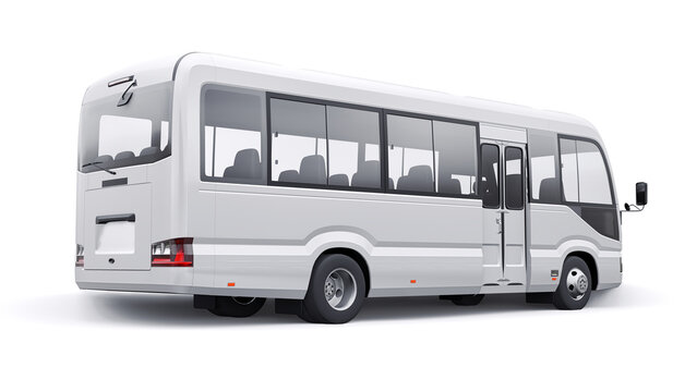 White Small bus for urban and suburban for travel. Car with empty body for design and advertising. 3d illustration