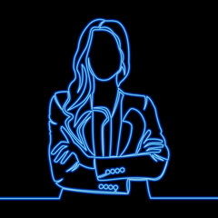 Continuous line drawing Portrait of Business woman icon neon glow vector illustration concept