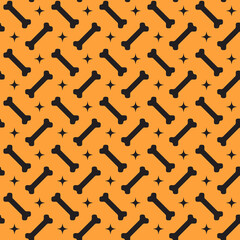 Naklejka premium Halloween seamless pattern with bones and retro stars on orange background. For wrapping paper, fabric print, greeting cards design