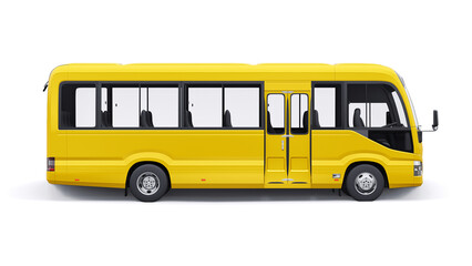 Yellow Small bus for urban and suburban for travel. Car with empty body for design and advertising. 3d illustration