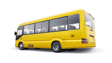 Obraz na płótnie Canvas Yellow Small bus for urban and suburban for travel. Car with empty body for design and advertising. 3d illustration