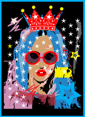 Queen sexy girl with crown, stars and crown