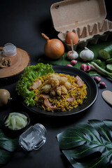 Fried Rice or Nasi Goreng Indonesian Food with Beef, Seasoning and Spices Isolated