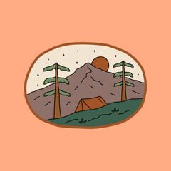 design of nature mountain camping on the night for badge, sticker, patch, t shirt design, etc