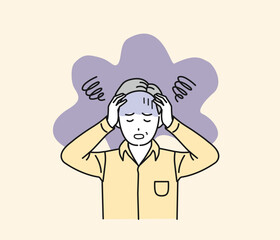 ストレスを抱える中年の男性　不安　心配　ノイローゼ　鬱　イラスト