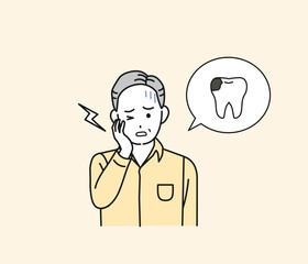 虫歯になる中年の男性　歯が痛い　歯周病　イラスト