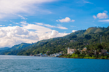 Scenic view of water front city