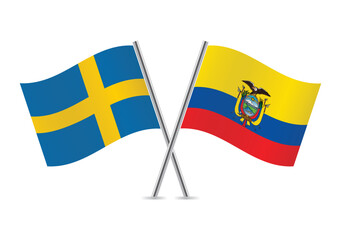 Sweden and Ecuador crossed flags. Swedish and Ecuadoran flags on white background. Vector icon set. Vector illustration.