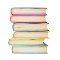 Stack text books, group of books, isolated.