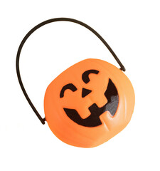 Candy pumpkin. Pumpkin basket isolated. Trick or treat on Halloween day celebration. © Marcela Ruty Romero