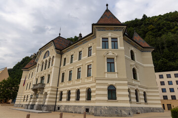 Fototapeta na wymiar Government building of Liechtenstein on the Peter Kaiser Platz square in Vaduz