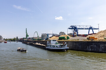 Concrete factory in Frankfurt, Germany along the Main river