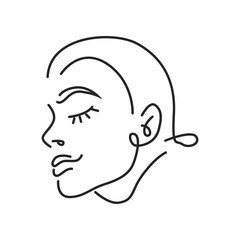 Woman face doodle in abstract design, trendy. Vector beautiful portrait, abstract doodle modern fashion vogue face with hairstyle. Lady head beauty minimalist, print graphics design style