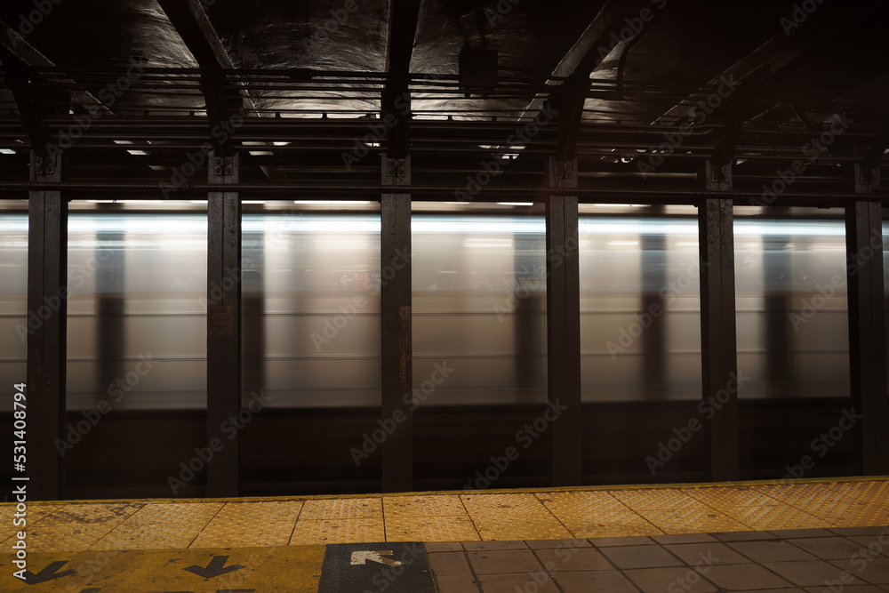 Poster new york city subway moving train at 51 st station