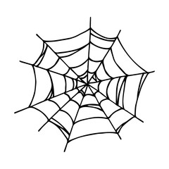 Fototapeta premium Simple hand drawn spider web illustration. Cute gossamer clipart. Halloween doodle for print, web, design, decor, logo