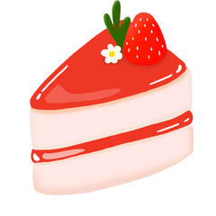 Cute strawberry cake cartoon illustration 