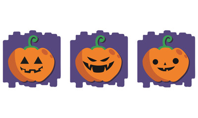 Halloween Pumpkin Faces. Vector cartoon pumpkin with scared and smiling faces. Halloween scared face illustration, pumpkin smiley.