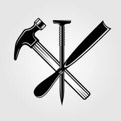 Claw hammer, chisel and nail isolated on white background. Vector illustration	
