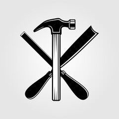 Claw hammer and chisels isolated on white background. Vector illustration