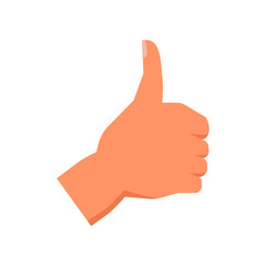 Thumb up hand gesture, approval or like. Isolated nonverbal communication, language of signs and symbols. Raised finger showing satisfaction. Vector in flat style