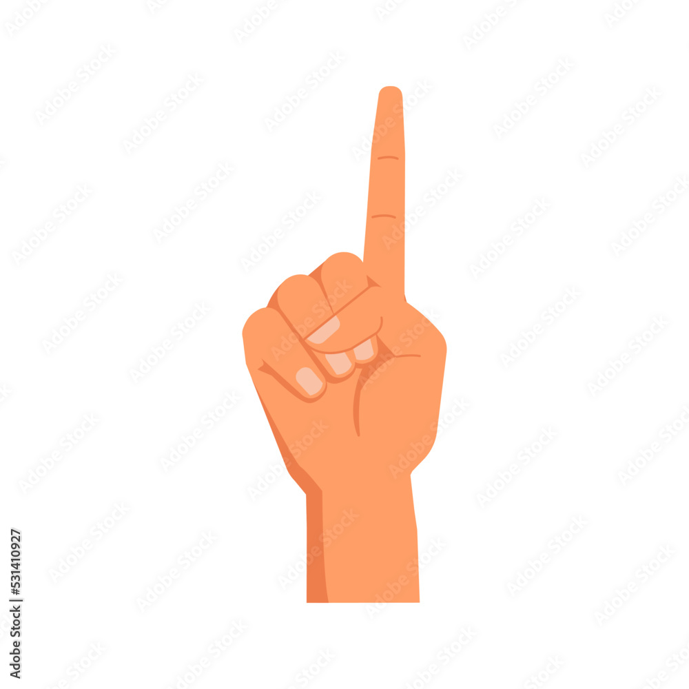 Poster Raised finger showing number one, isolated hand gesture. Nonverbal communication and language of signs. Counting digits and figures. Vector in flat style