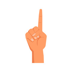 Raised finger showing number one, isolated hand gesture. Nonverbal communication and language of signs. Counting digits and figures. Vector in flat style