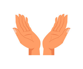 Holding hands gesture, isolated arms raised and rounded. Nonverbal communication and signs. Asking or taking, giving or waiting symbol. Vector in flat style