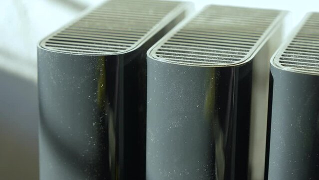 Row of mechanical external hard disks