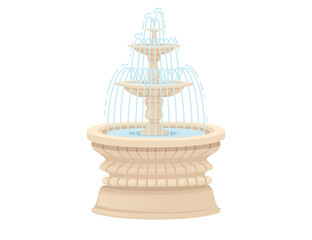 Stone three level fountain street decoration architecture vector illustration isolated on white background