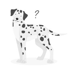 A dalmatian dog with a question mark. Dog question. An uncomprehending dog with its head tilted. Pet illustration.