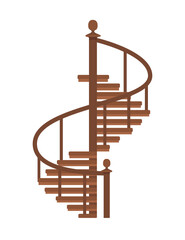 Wood spiral stairs indoor construction classic design vector illustration isolated on white background
