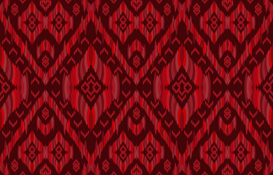 Red ikat patterns. Geometric tribal vintage retro style. Ethnic fabric ikat seamless pattern. Indian navajo aztec ikat print vector illustration. Design for backdrop texture fabric clothing textile.