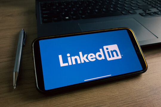 KONSKIE, POLAND - September 17, 2022: LinkedIn logo displayed on smartphone in the office. LinkedIn is a business and employment-oriented online service