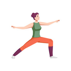 Fototapeta na wymiar Working out and doing exercises for strengthening body and keeping fit. Isolated woman at home or gym growing muscles sports program. Vector in flat cartoon style