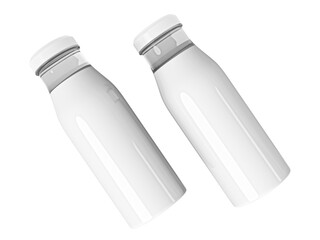 White milk glass bottle Mock-Up. Two bottle Blank Label. in transparent png