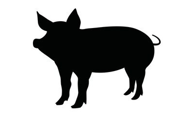 pig silhouette vector, pig silhouette icon isolated on white background. pig label isolated, black silhouette pig on white background, vector illustration.