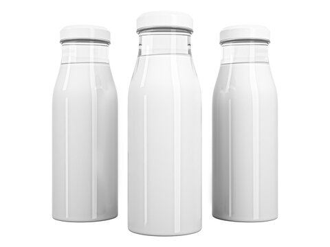 White milk glass bottle Mock-Up. Two bottle Blank Label. in transparent png