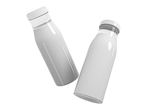 White milk glass bottle Mock-Up. Two bottle Blank Label. in transparent png