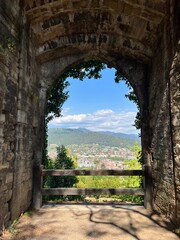 Archway View of Lower Bergamo from Citta Alta (upper city) Bergamo
