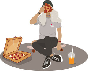 Illustration skater girl loves pizza © Nadezhda