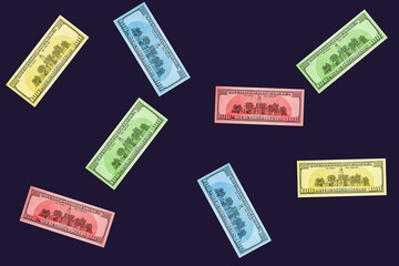 Contemporary artwork background with colored banknote. Digital texture backdrop. Trendy pop art fun culture. Neural network art poster. Funky punk collage design. Creative concept money illustration.