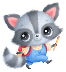 Transparent illustration of cute cartoon back to school animals raccoon PNG