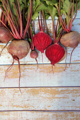 Fresh organic beets on a wooden background