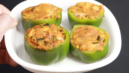 Capsicum fry with potato called shimala mirch in India, Tasty Vegetable , Stuffed Capsicum