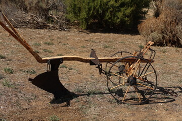Old plow on a farm as decoration