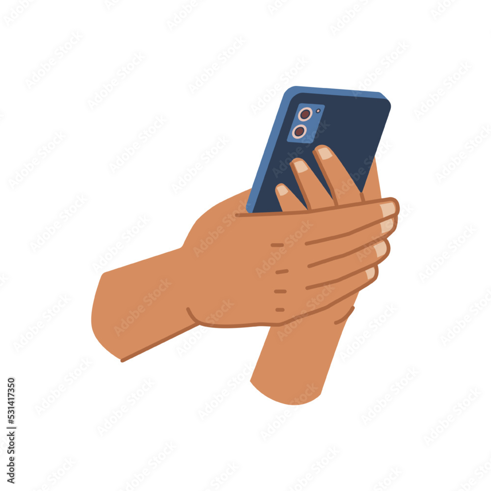Aufkleber Smartphone gadget in hand, isolated character with modern device for calling. Camera and powerful technology for entertainment. Vector in flat cartoon style